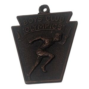 Vintage‎ Boys' Club Olympics Medal Bronze Tone Runner Sports Pendant